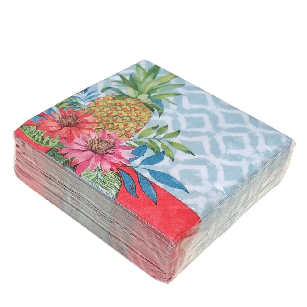 Creative Converting Tropical Pineapple Cocktail Beverage Paper Napkins, 40 ct